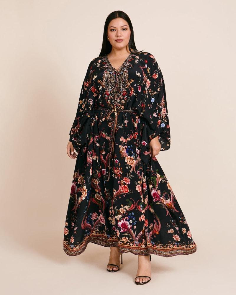 Front of a model wearing a size O/S Split Hem Lace Up Kaftan in AGIRLIKE AGIRLIKE by Camilla. | dia_product_style_image_id:225967